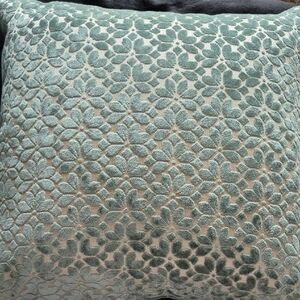 Sag Harbor LightTeal & Champagne Accent Pillow with Geometric Floral Design
